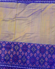 Blue & Sand Plain with Manekchowk Scut Border Patola Saree - SindhoiPatolaArt