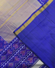 Blue & Sand Plain with Manekchowk Scut Border Patola Saree - SindhoiPatolaArt