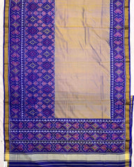 Blue & Sand Plain with Manekchowk Scut Border Patola Saree - SindhoiPatolaArt