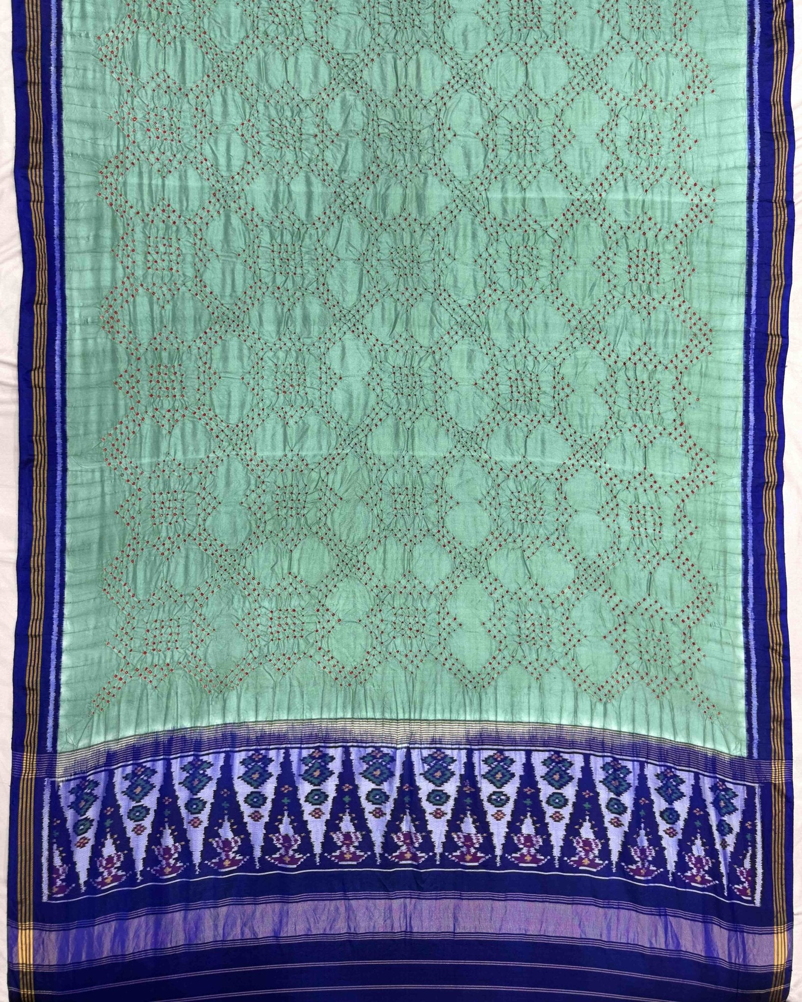 Blue & Sea Green Bandhani Patola Dupatta - SindhoiPatolaArt