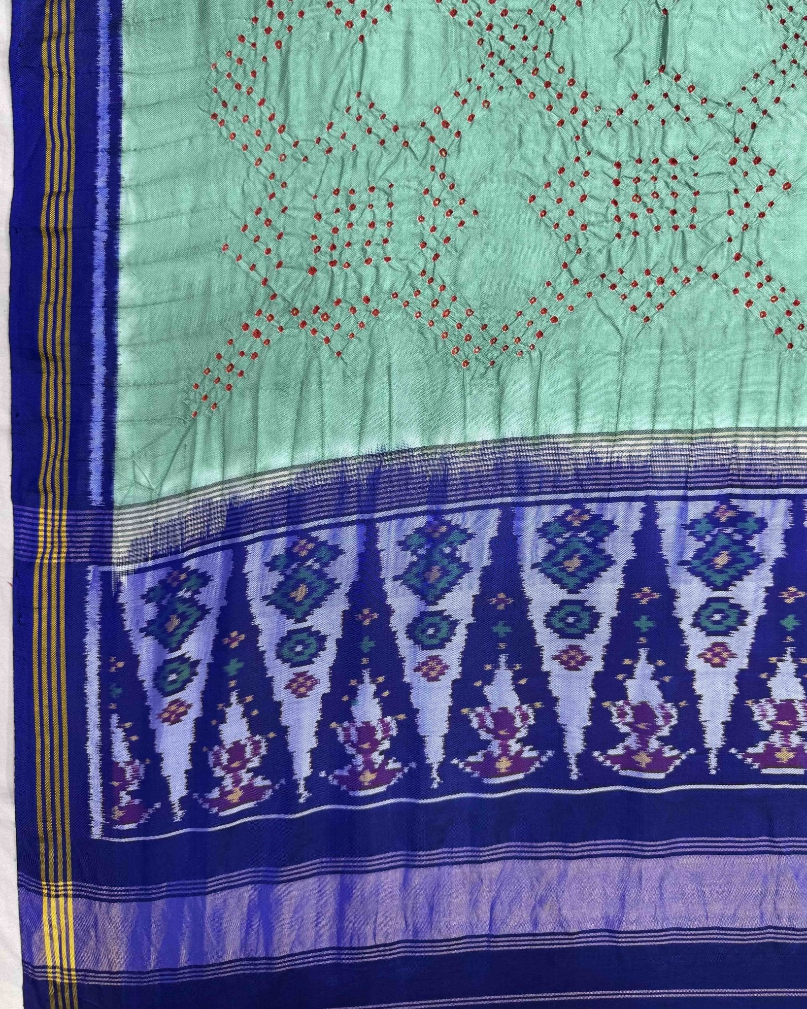 Blue & Sea Green Bandhani Patola Dupatta - SindhoiPatolaArt