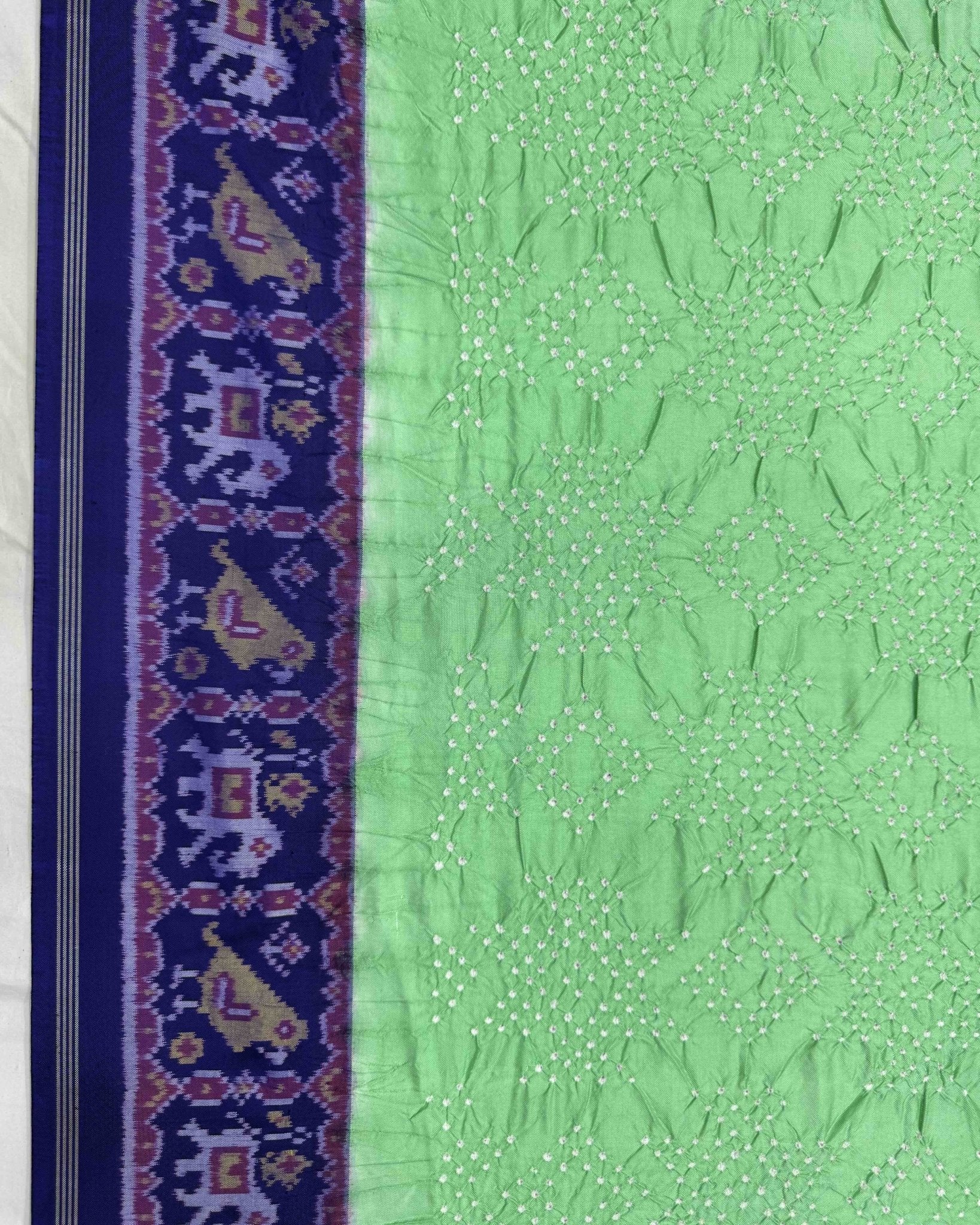 Blue & Sea Green Bandhani Patola Saree - SindhoiPatolaArt