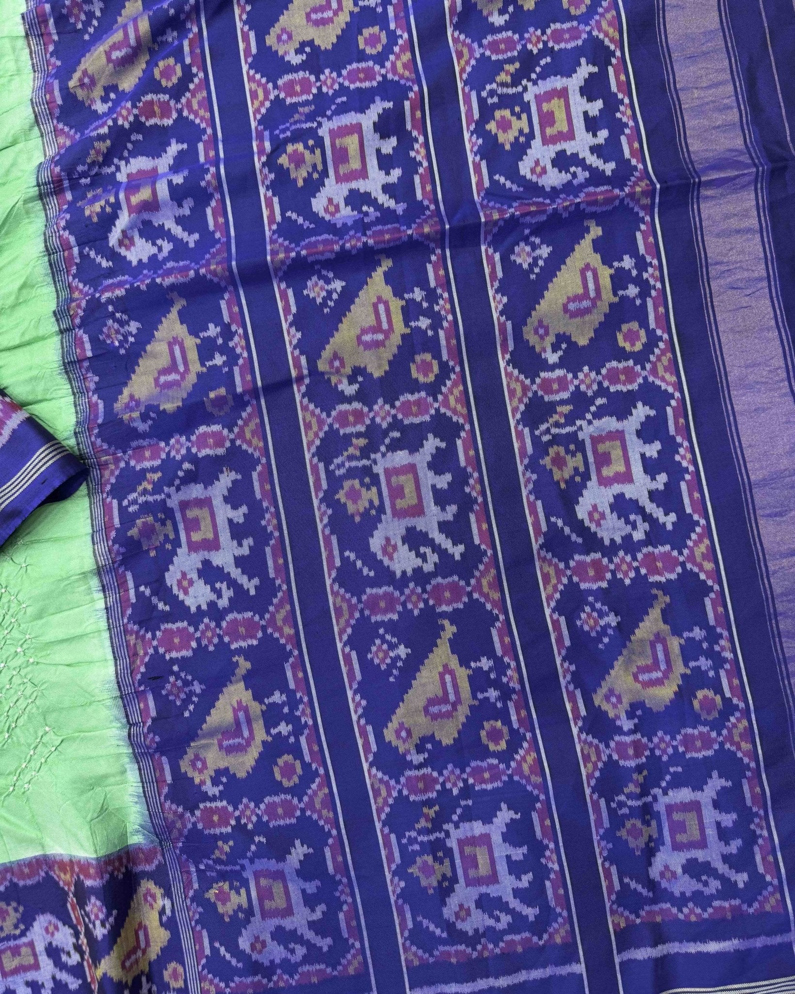 Blue & Sea Green Bandhani Patola Saree - SindhoiPatolaArt