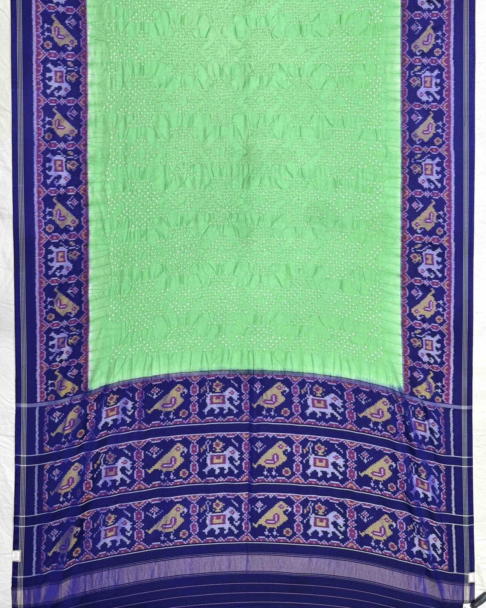 Blue & Sea Green Bandhani Patola Saree - SindhoiPatolaArt