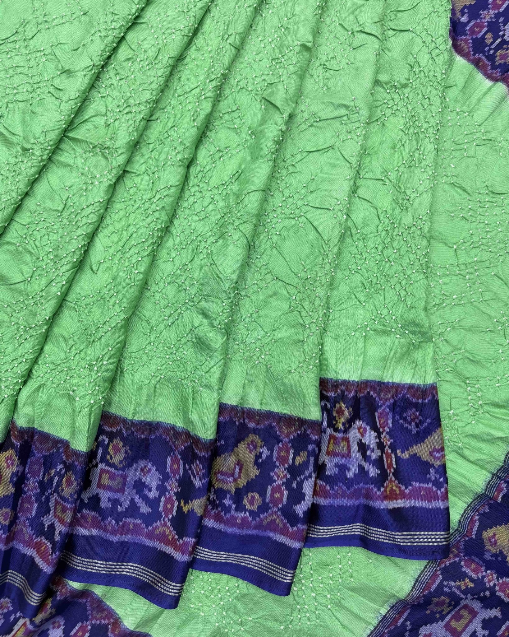 Blue & Sea Green Bandhani Patola Saree - SindhoiPatolaArt