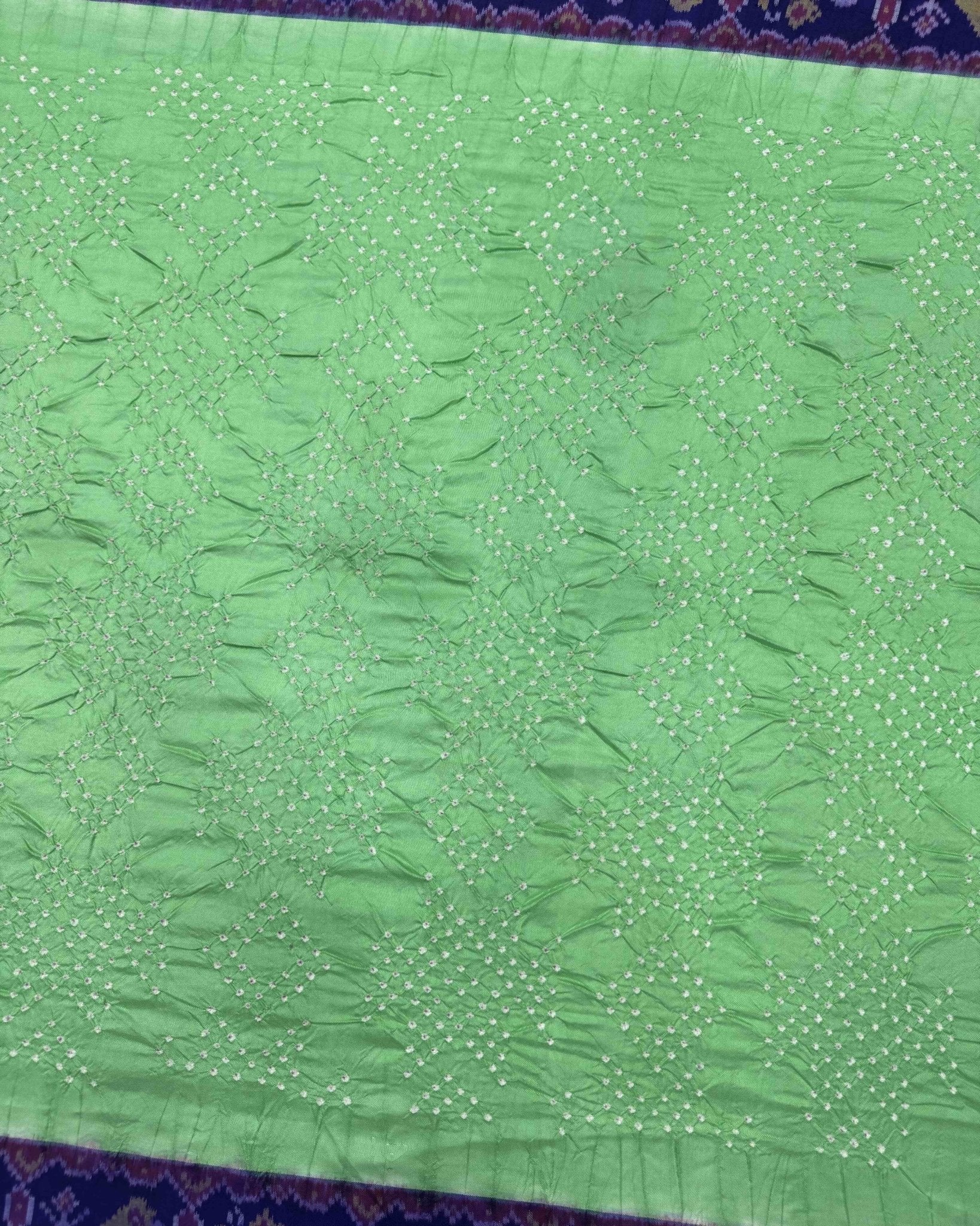 Blue & Sea Green Bandhani Patola Saree - SindhoiPatolaArt