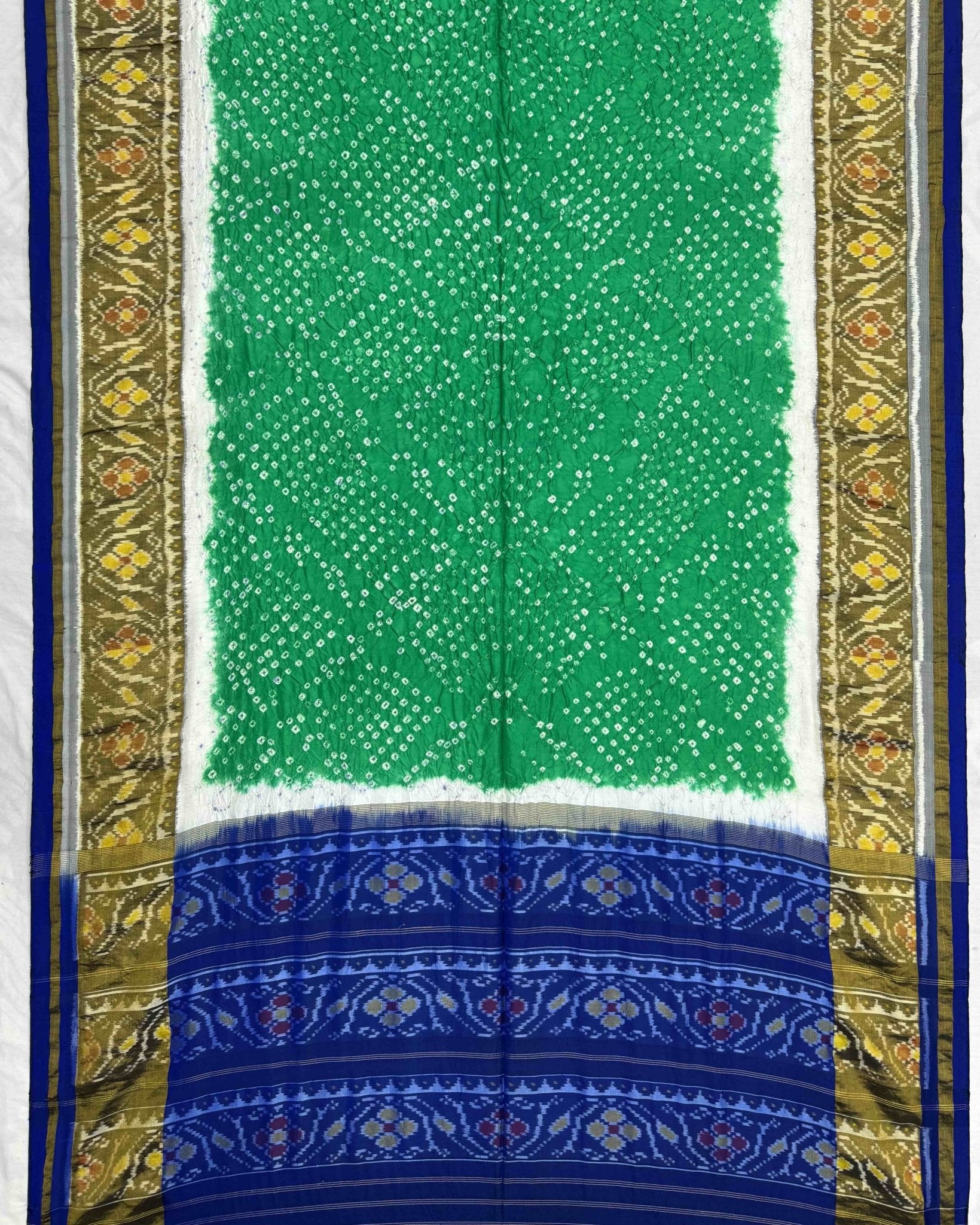Blue & Sea Green Patola Bandhani Saree - SindhoiPatolaArt