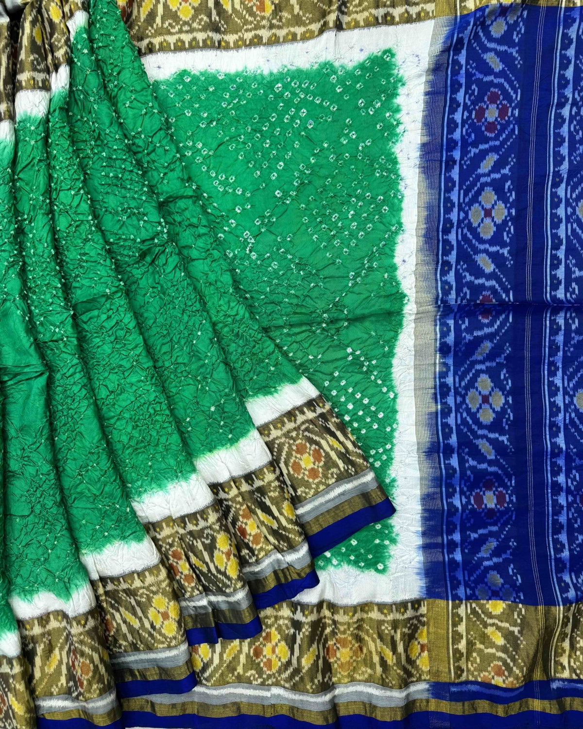 Blue & Sea Green Patola Bandhani Saree - SindhoiPatolaArt