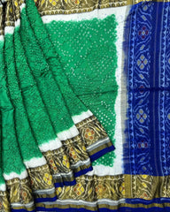 Blue & Sea Green Patola Bandhani Saree - SindhoiPatolaArt
