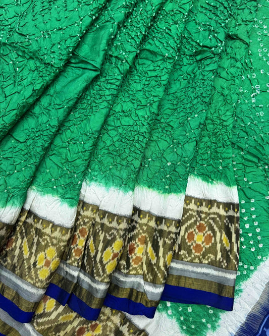 Blue & Sea Green Patola Bandhani Saree - SindhoiPatolaArt