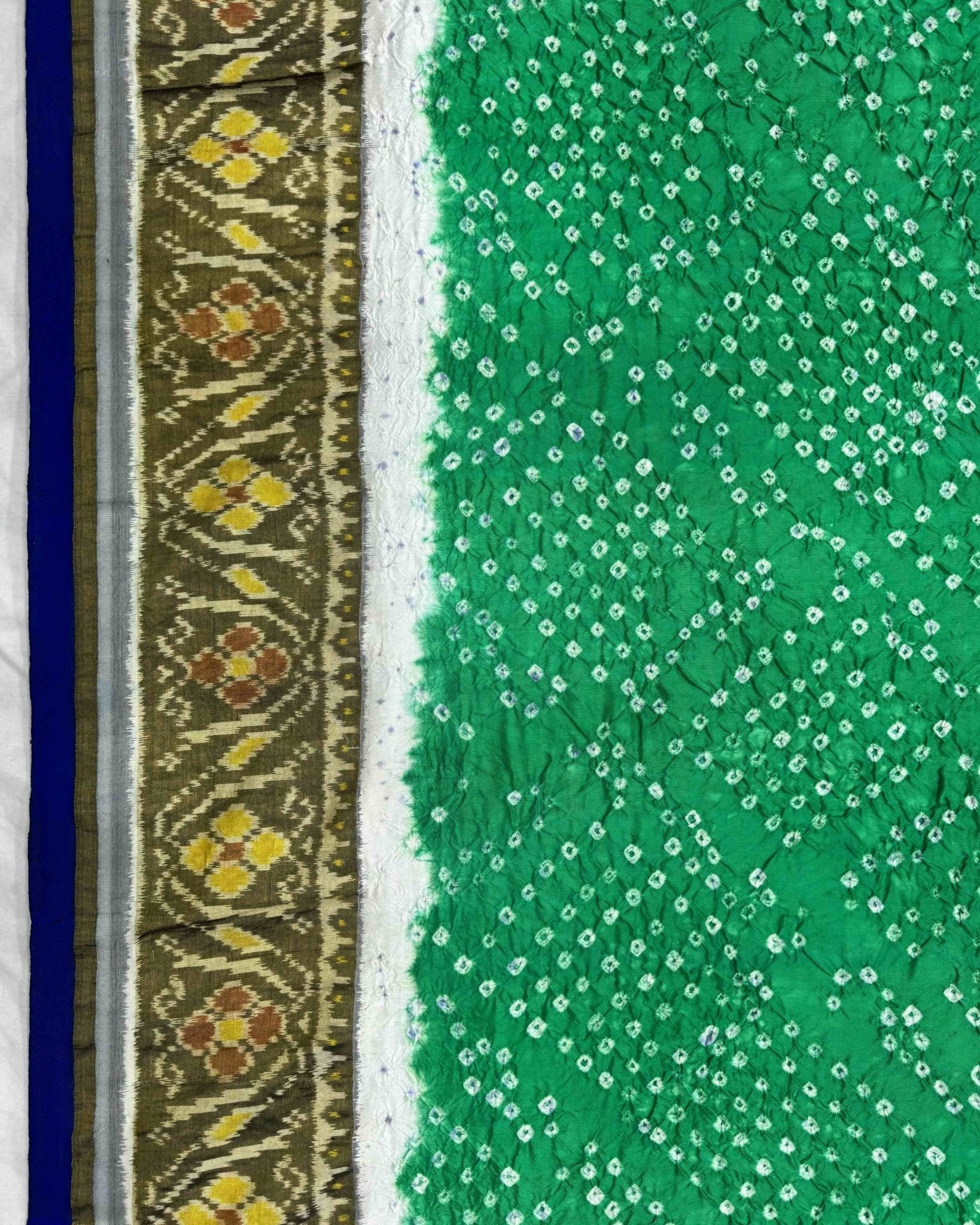 Blue & Sea Green Patola Bandhani Saree - SindhoiPatolaArt
