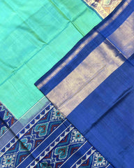 Blue & Sea Green Plain Manekchowk Navratan Mix Scut Border Patola Saree - SindhoiPatolaArt