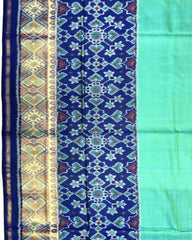 Blue & Sea Green Plain Manekchowk Navratan Mix Scut Border Patola Saree - SindhoiPatolaArt