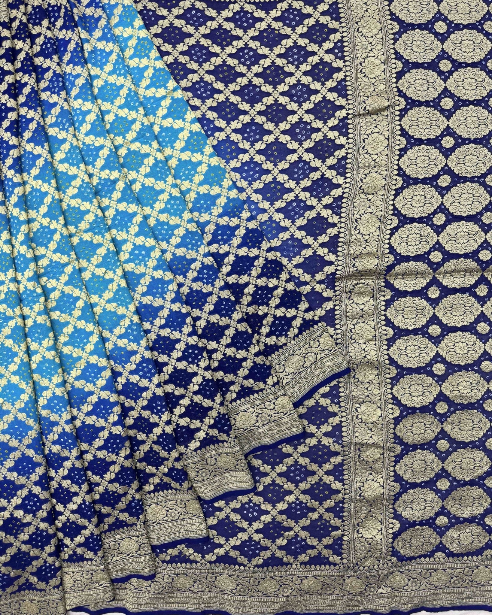 Blue Shaded Georgette Bandhani Saree - SindhoiPatolaArt