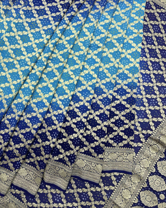Blue Shaded Georgette Bandhani Saree - SindhoiPatolaArt