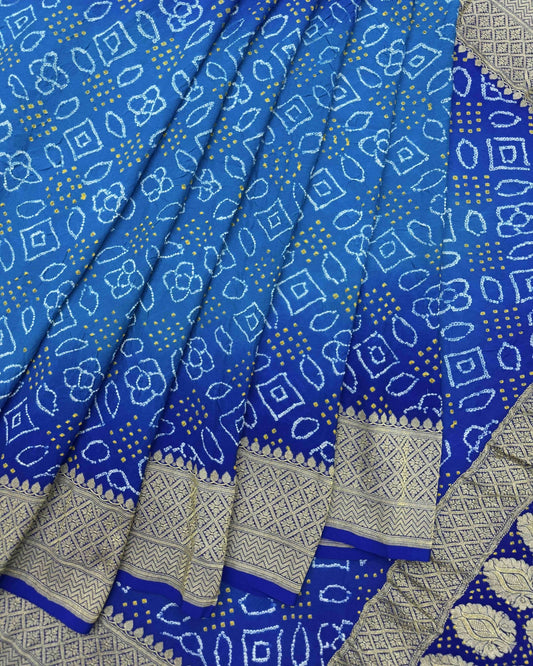 Blue & Sky Blue Georgette Banarasi Bandhani Saree - SindhoiPatolaArt