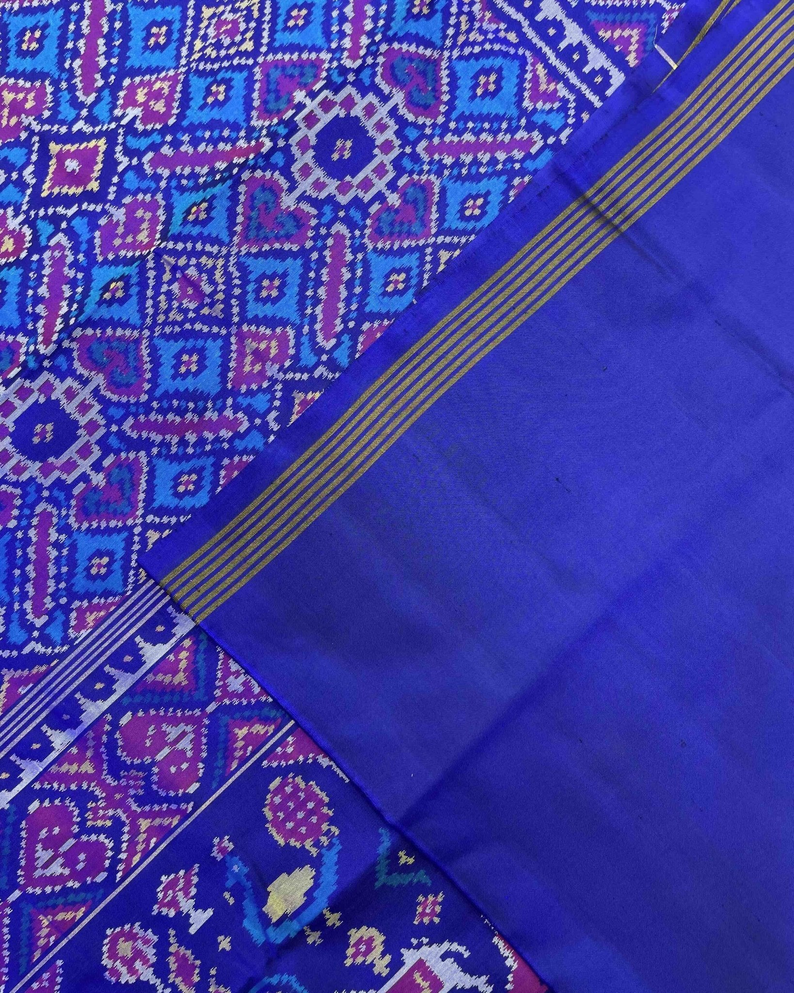 Blue & Sky Blue Manekchowk Patola Saree - SindhoiPatolaArt