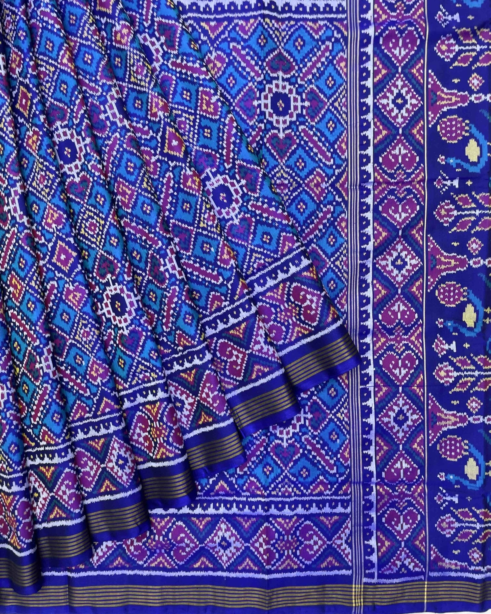 Blue & Sky Blue Manekchowk Patola Saree - SindhoiPatolaArt