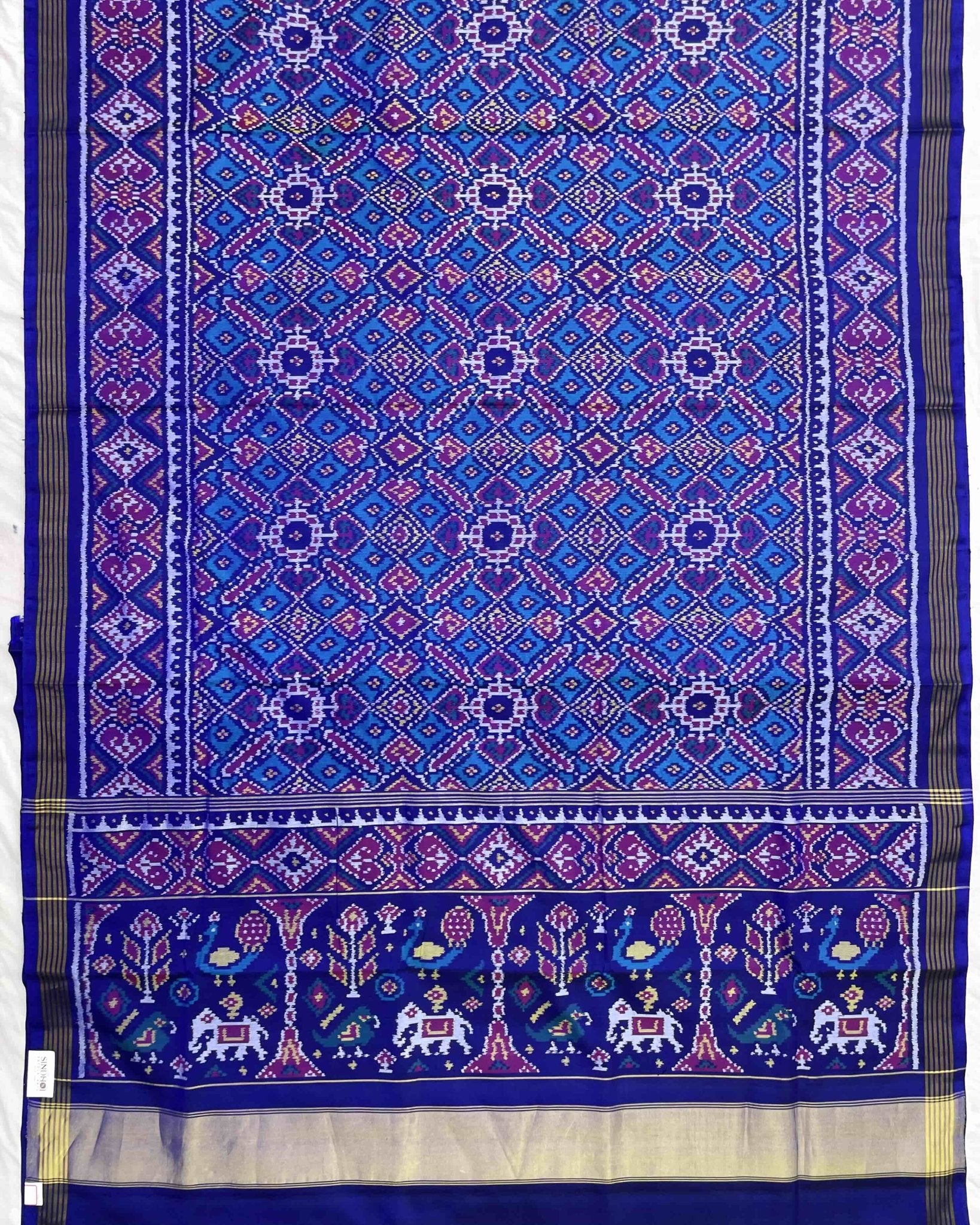 Blue & Sky Blue Manekchowk Patola Saree - SindhoiPatolaArt