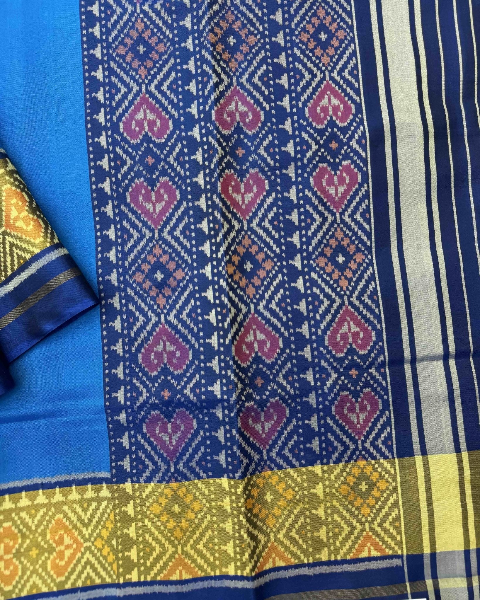Blue & Sky Blue Plain Patola Saree - SindhoiPatolaArt