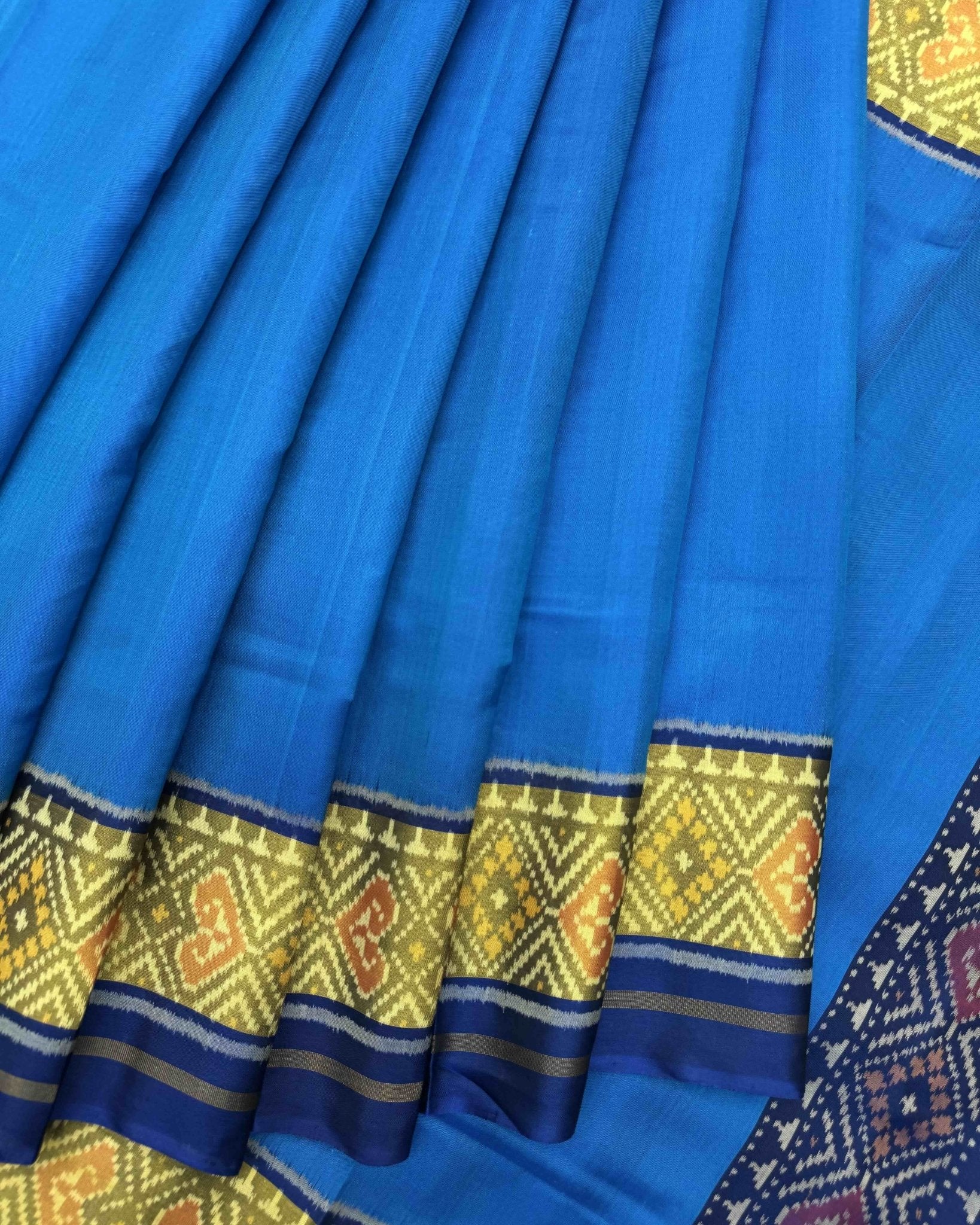 Blue & Sky Blue Plain Patola Saree - SindhoiPatolaArt