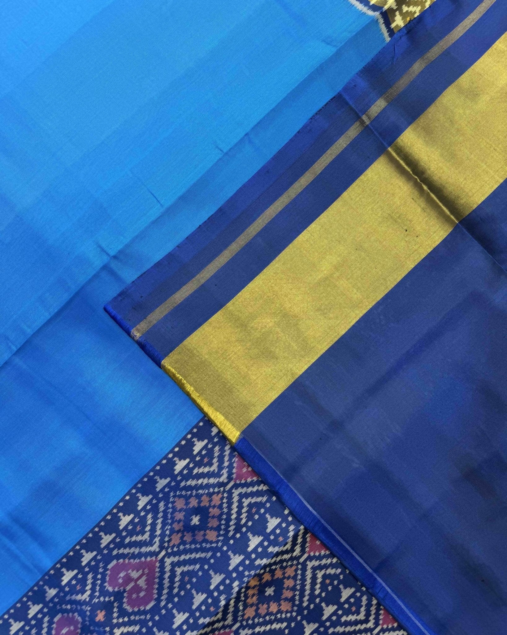 Blue & Sky Blue Plain Patola Saree - SindhoiPatolaArt