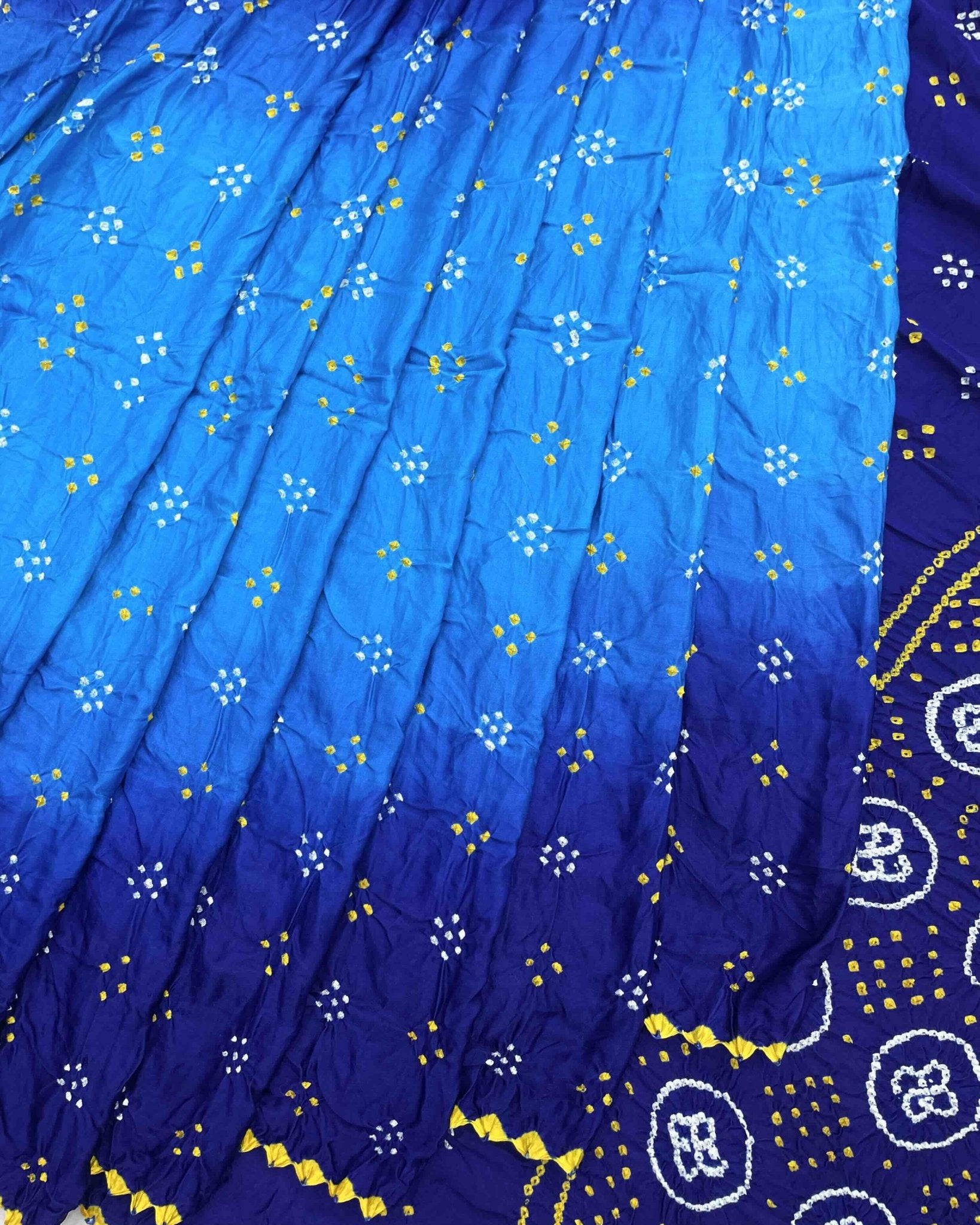 Blue & Sky Blue Shaded Gajji Silk Bandhani Saree - SindhoiPatolaArt