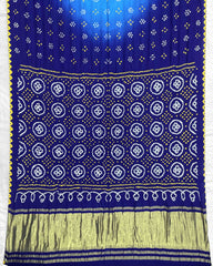 Blue & Sky Blue Shaded Gajji Silk Bandhani Saree - SindhoiPatolaArt