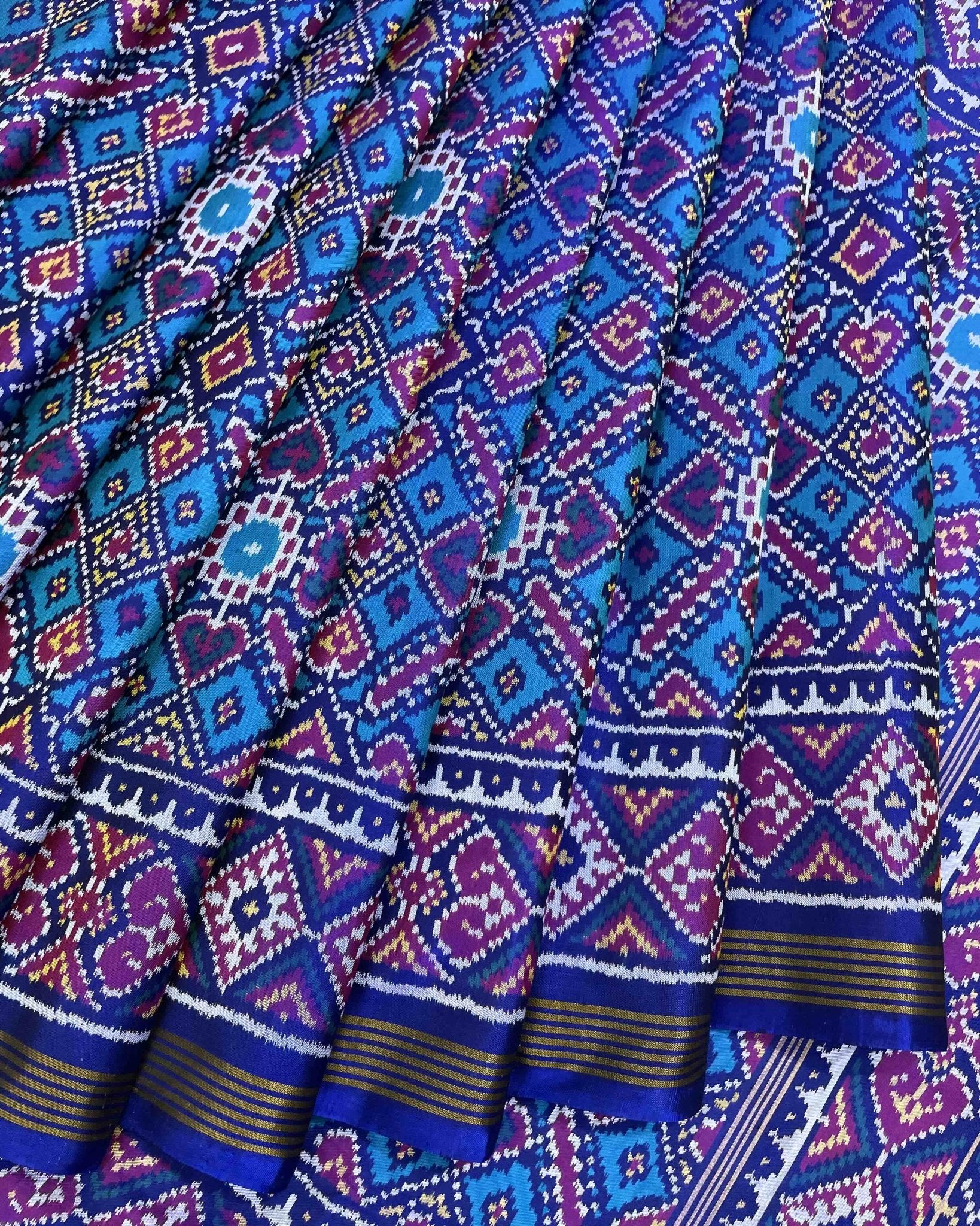 Blue & Sky Manekchowk Patola Saree - SindhoiPatolaArt