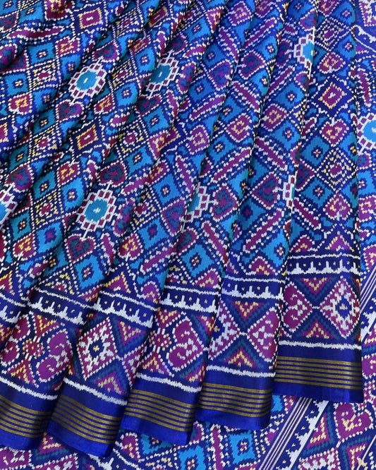 Blue & Sky Manekchowk Patola Saree - SindhoiPatolaArt