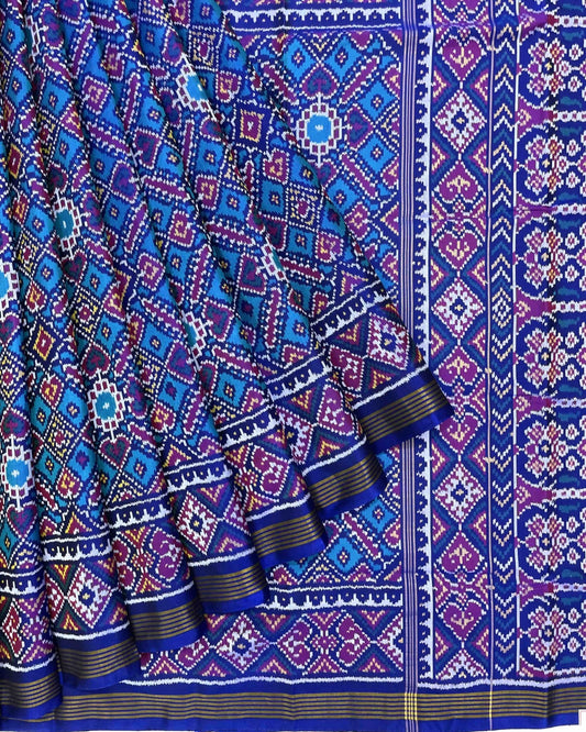 Blue & Sky Manekchowk Patola Saree - SindhoiPatolaArt
