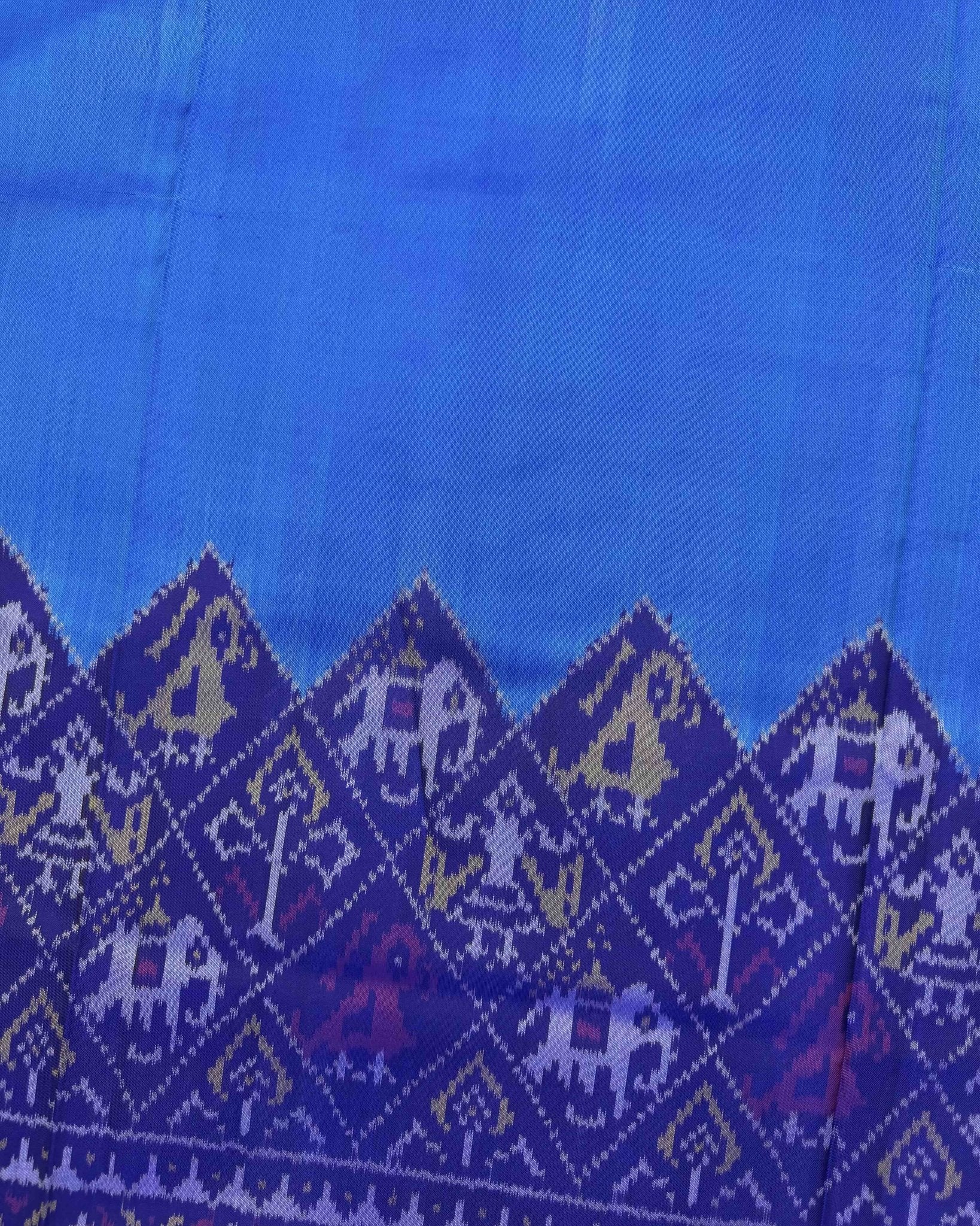 Blue & Sky Plain with Narikunj Scut Border Patola Saree - SindhoiPatolaArt