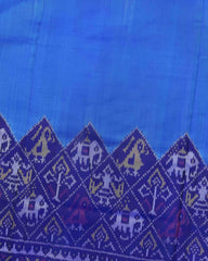 Blue & Sky Plain with Narikunj Scut Border Patola Saree - SindhoiPatolaArt