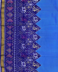 Blue & Sky Plain with Narikunj Scut Border Patola Saree - SindhoiPatolaArt