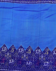 Blue & Sky Plain with Narikunj Scut Border Patola Saree - SindhoiPatolaArt