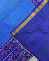 Blue & Sky Plain with Narikunj Scut Border Patola Saree - SindhoiPatolaArt