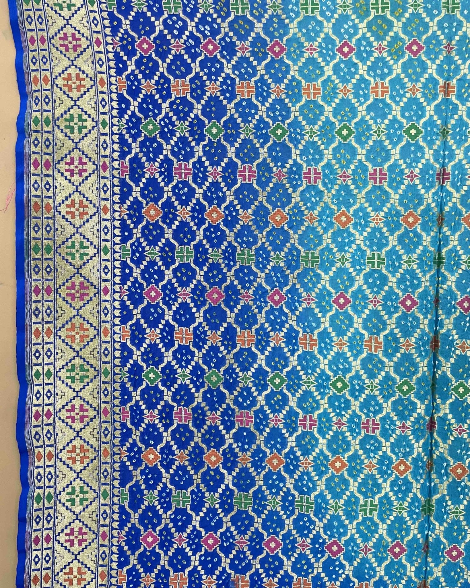 Blue & Sky Shaded Meenakari Georgette Bandhani Dupatta - SindhoiPatolaArt
