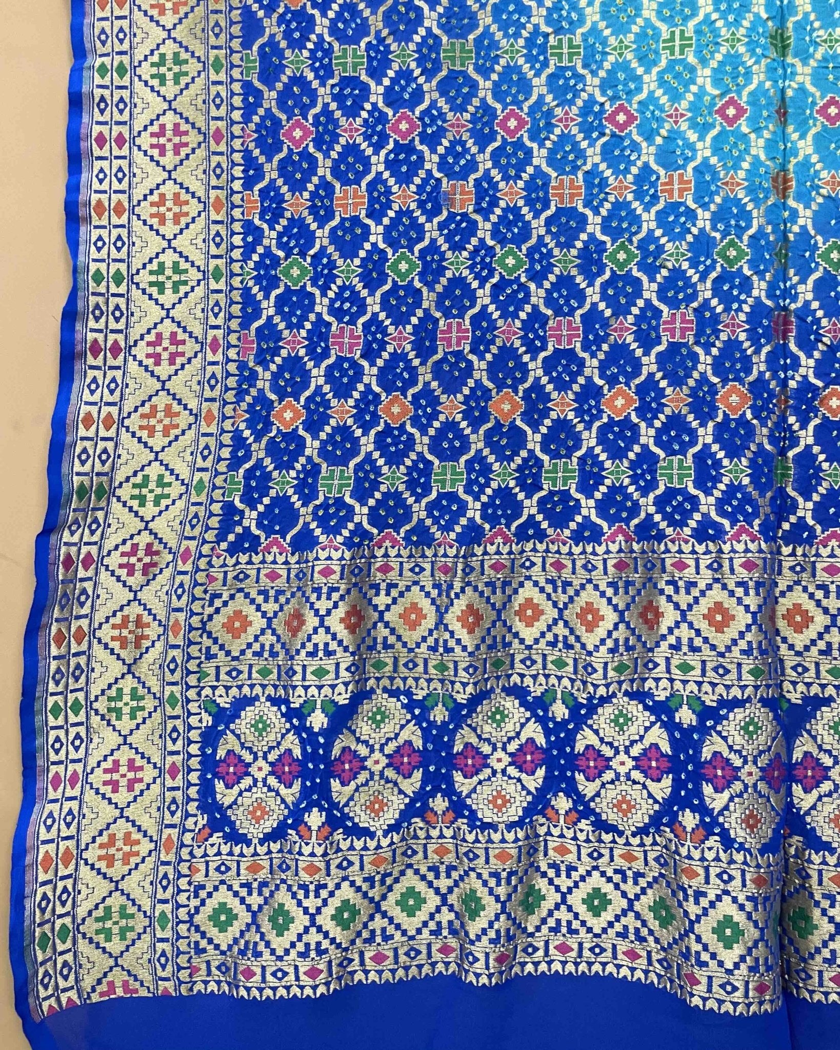 Blue & Sky Shaded Meenakari Georgette Bandhani Dupatta - SindhoiPatolaArt