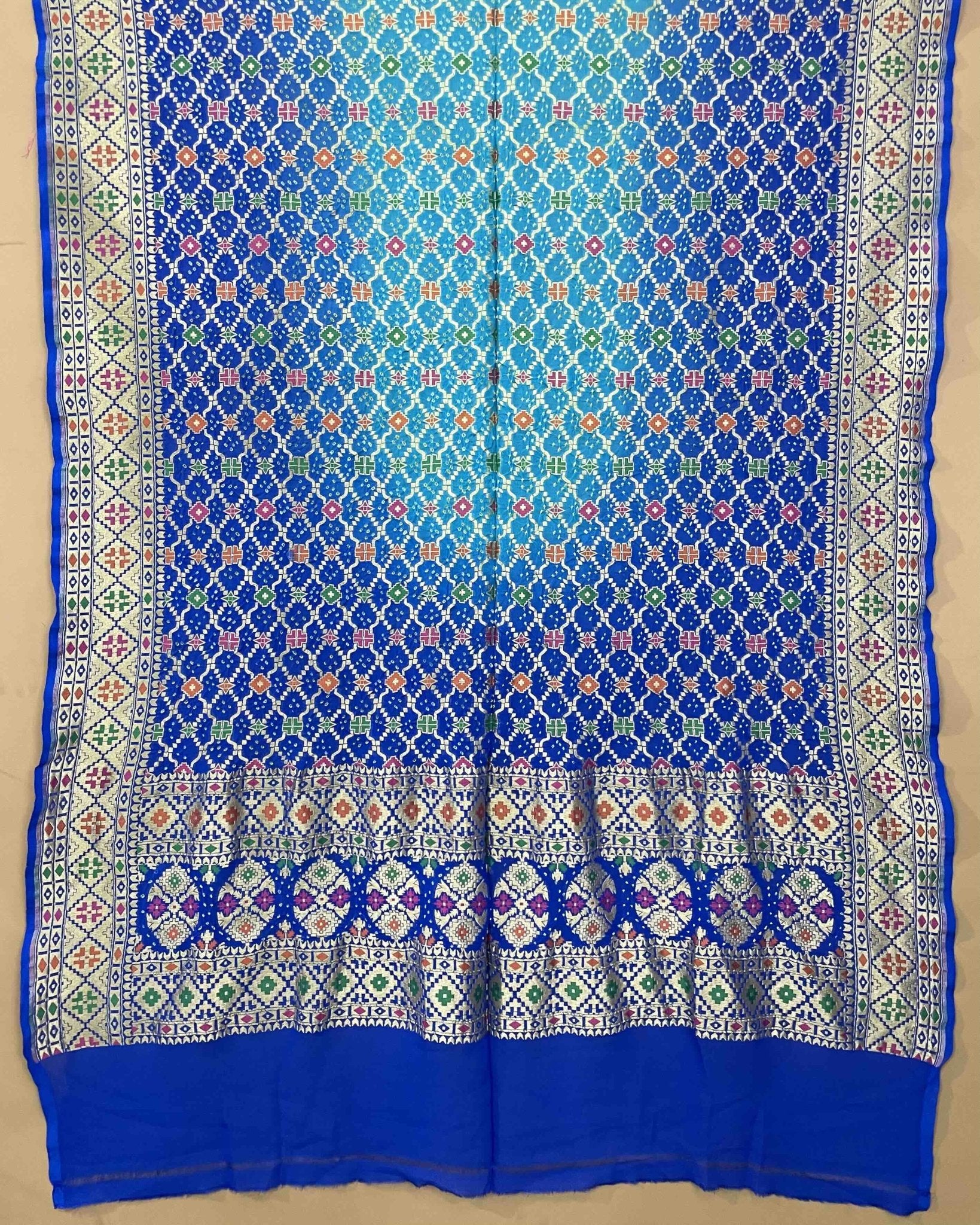 Blue & Sky Shaded Meenakari Georgette Bandhani Dupatta - SindhoiPatolaArt
