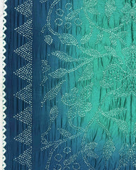 Blue & Sky Shaded Muga Silk Pen Kamalkari Bandhani Saree - SindhoiPatolaArt