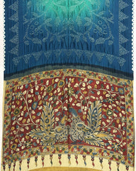 Blue & Sky Shaded Muga Silk Pen Kamalkari Bandhani Saree - SindhoiPatolaArt