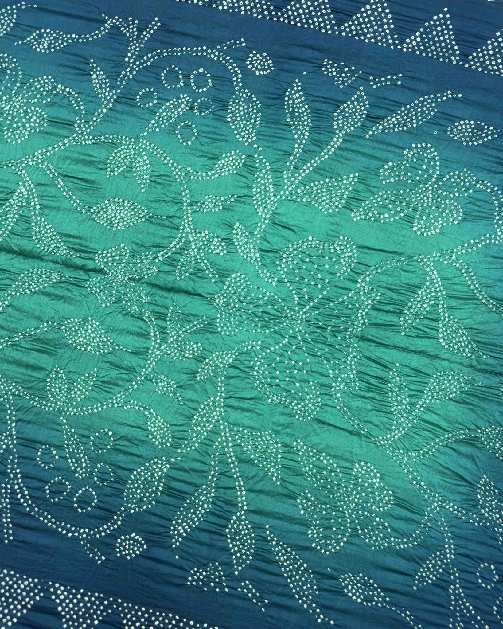 Blue & Sky Shaded Muga Silk Pen Kamalkari Bandhani Saree - SindhoiPatolaArt