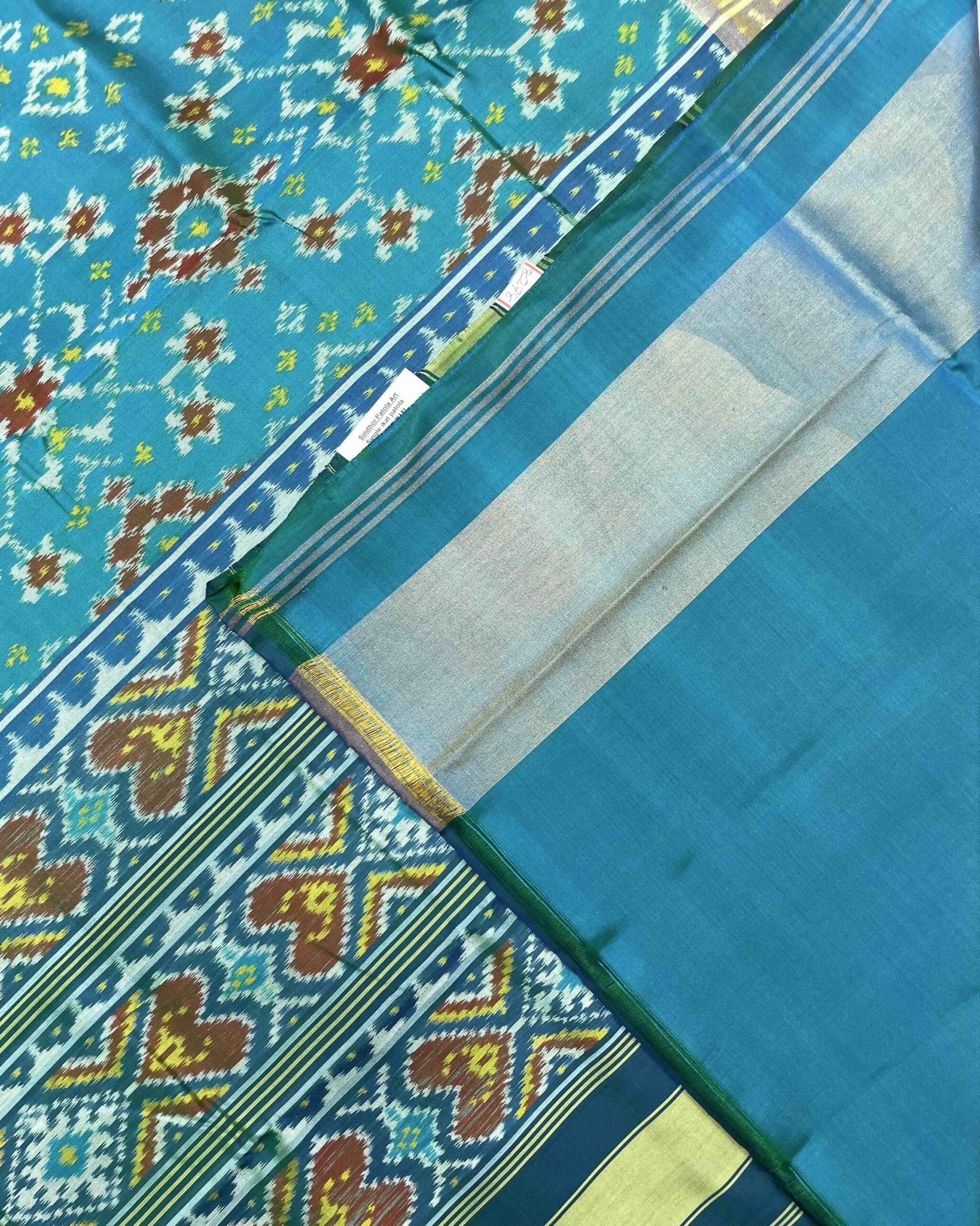Blue & Sky Turquoise Shaded Navratan Patola Saree - SindhoiPatolaArt