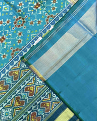 Blue & Sky Turquoise Shaded Navratan Patola Saree - SindhoiPatolaArt