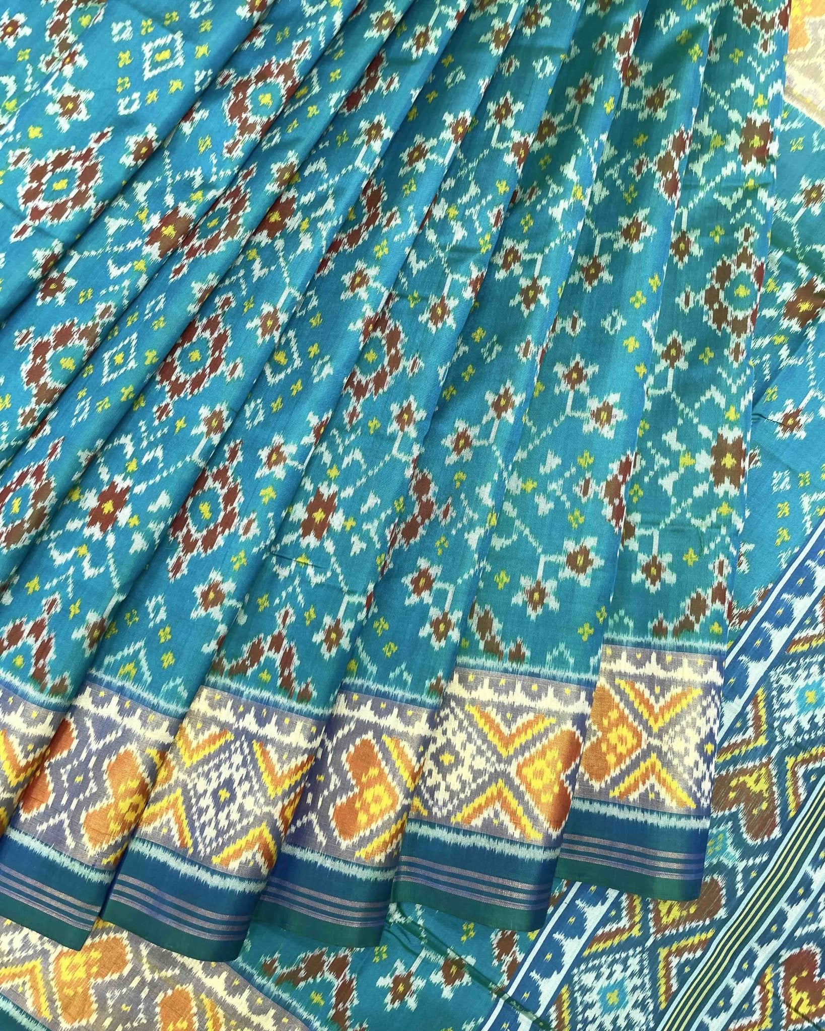 Blue & Sky Turquoise Shaded Navratan Patola Saree - SindhoiPatolaArt