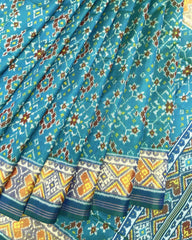 Blue & Sky Turquoise Shaded Navratan Patola Saree - SindhoiPatolaArt