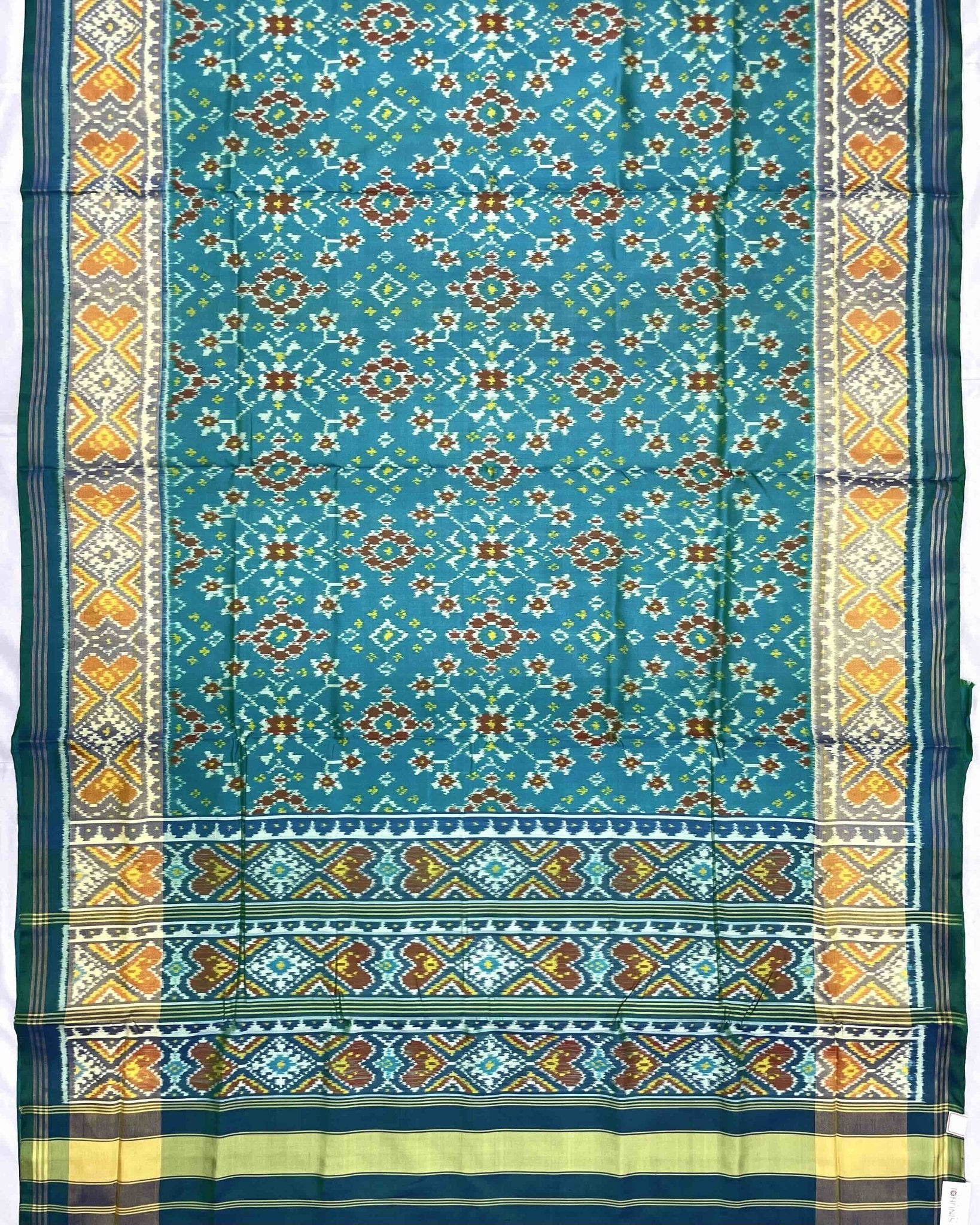 Blue & Sky Turquoise Shaded Navratan Patola Saree - SindhoiPatolaArt