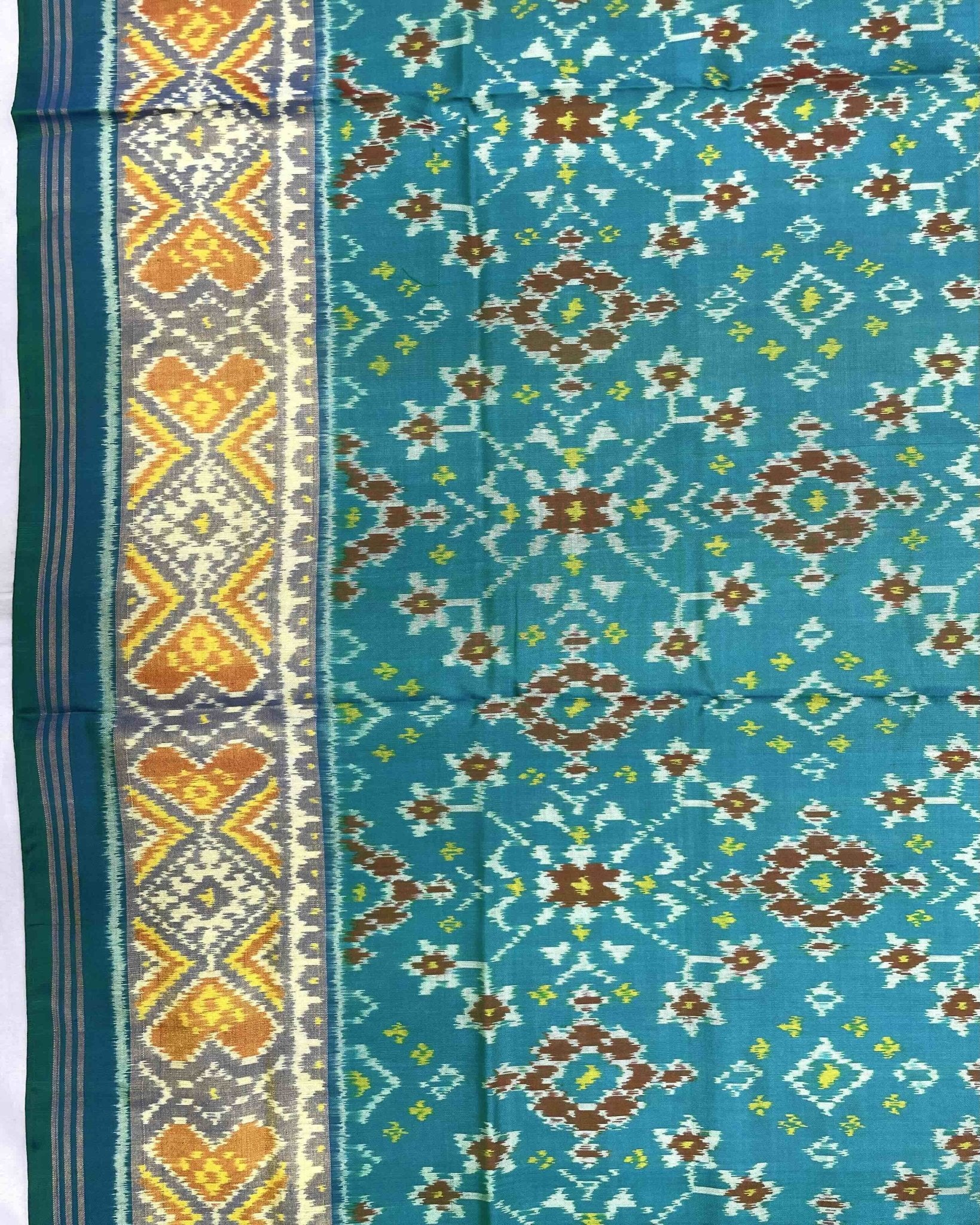 Blue & Sky Turquoise Shaded Navratan Patola Saree - SindhoiPatolaArt