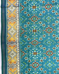 Blue & Sky Turquoise Shaded Navratan Patola Saree - SindhoiPatolaArt