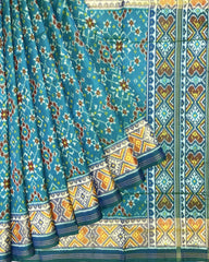 Blue & Sky Turquoise Shaded Navratan Patola Saree - SindhoiPatolaArt